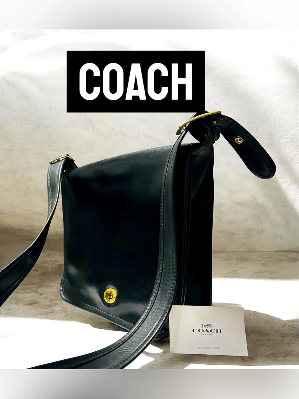 Rare Vintage COACH Black soft Leather Crossbody Shoulder Bag - COACH message Bag